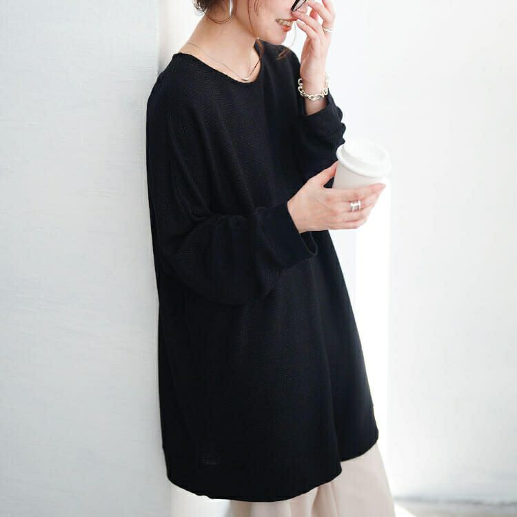 大きいサイズ レディース ラウンドネックラメリブニットチュニック　mncut-152711