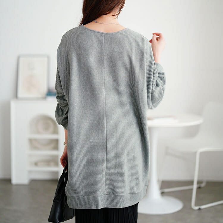 大きいサイズ レディース ラウンドネックラメリブニットチュニック　mncut-152711