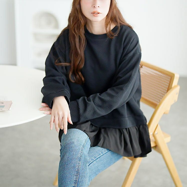 大きいサイズ レディース 幾何学カットキルト異素材プルオーバー　mncut-152568