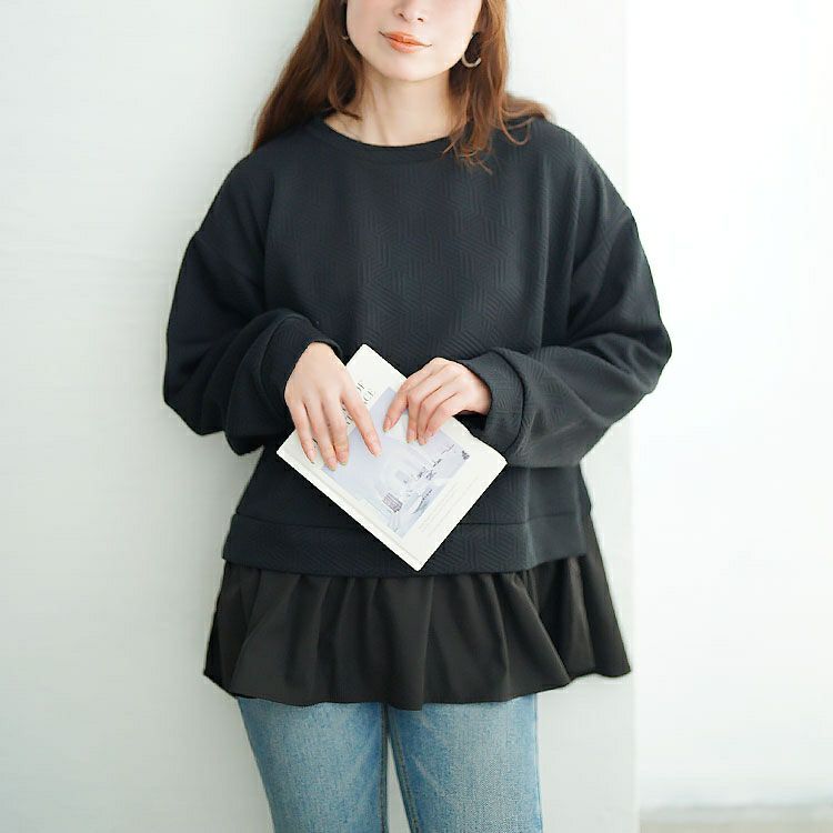 大きいサイズ レディース 幾何学カットキルト異素材プルオーバー　mncut-152568