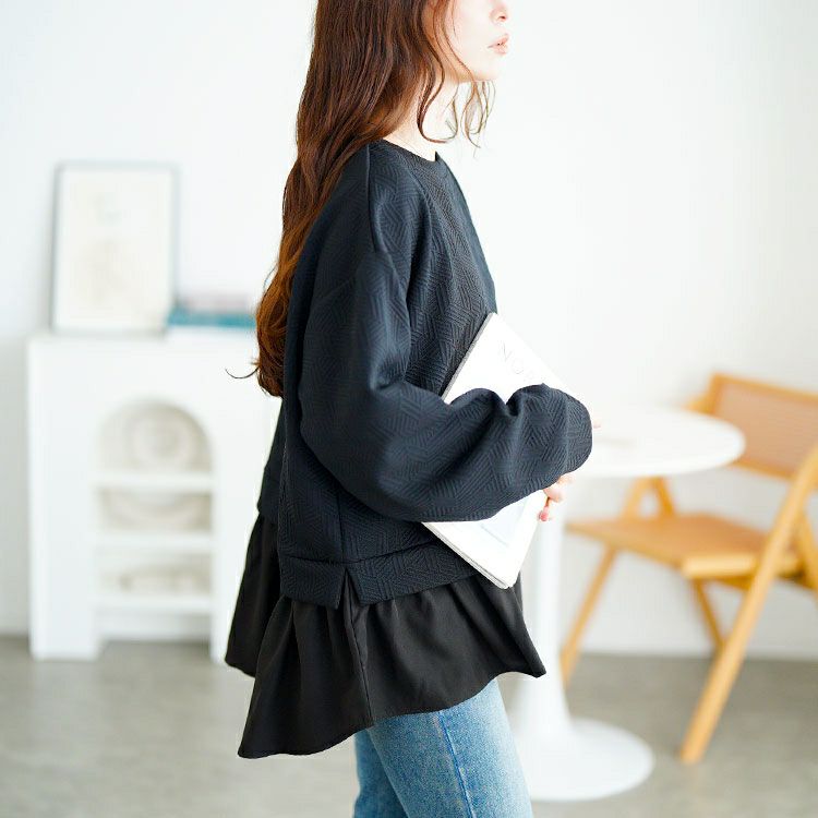 大きいサイズ レディース 幾何学カットキルト異素材プルオーバー　mncut-152568