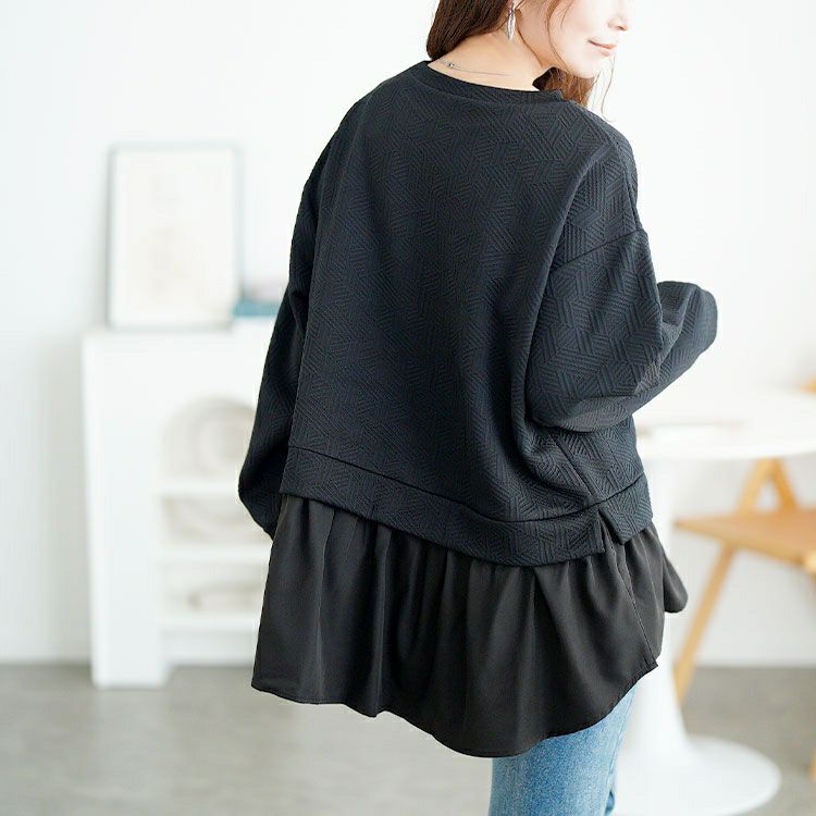 大きいサイズ レディース 幾何学カットキルト異素材プルオーバー　mncut-152568