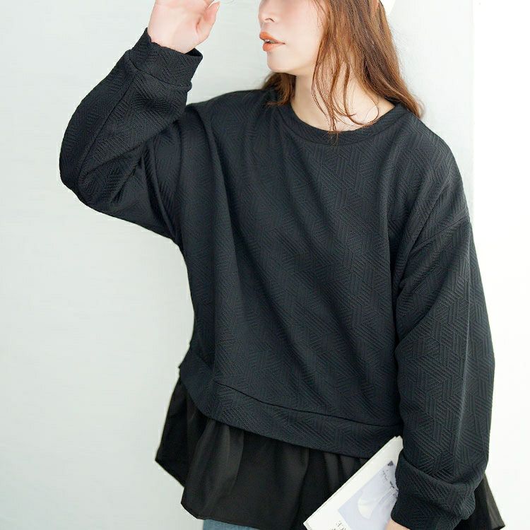 大きいサイズ レディース 幾何学カットキルト異素材プルオーバー　mncut-152568