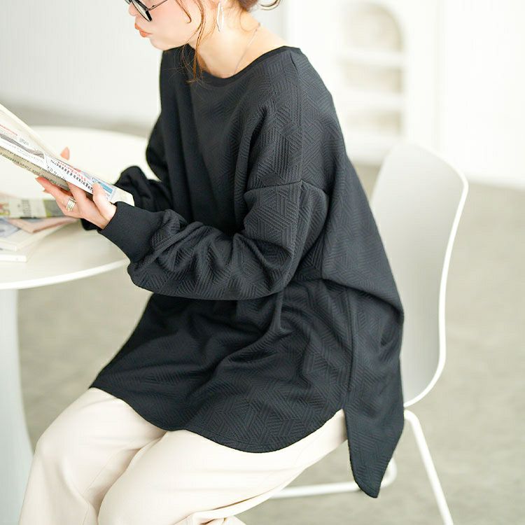 大きいサイズ レディース 幾何学柄カットキルトボートネックチュニック　mncut-152567