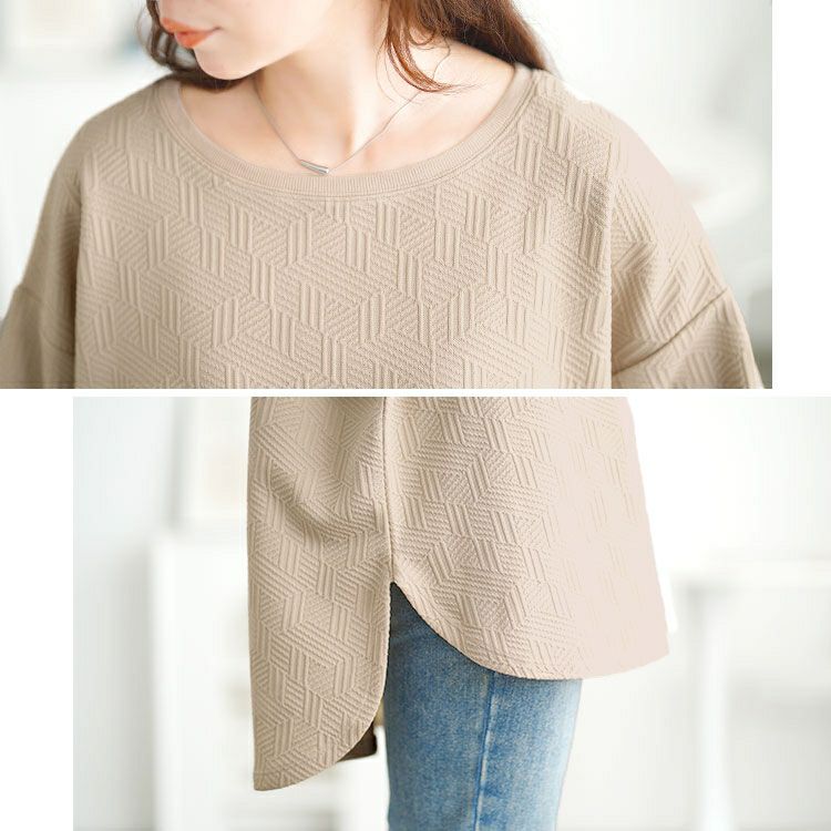 大きいサイズ レディース 幾何学柄カットキルトボートネックチュニック　mncut-152567