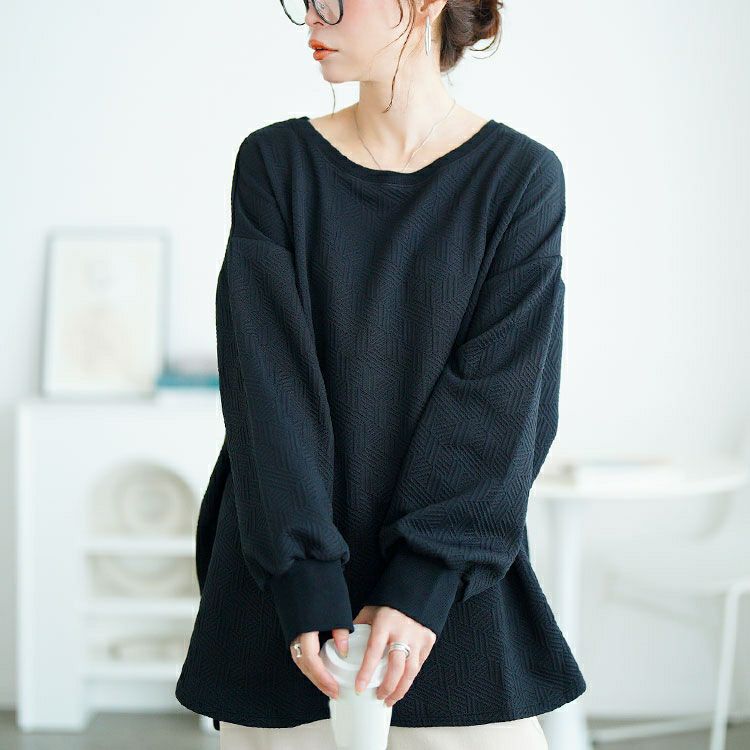 大きいサイズ レディース 幾何学柄カットキルトボートネックチュニック　mncut-152567