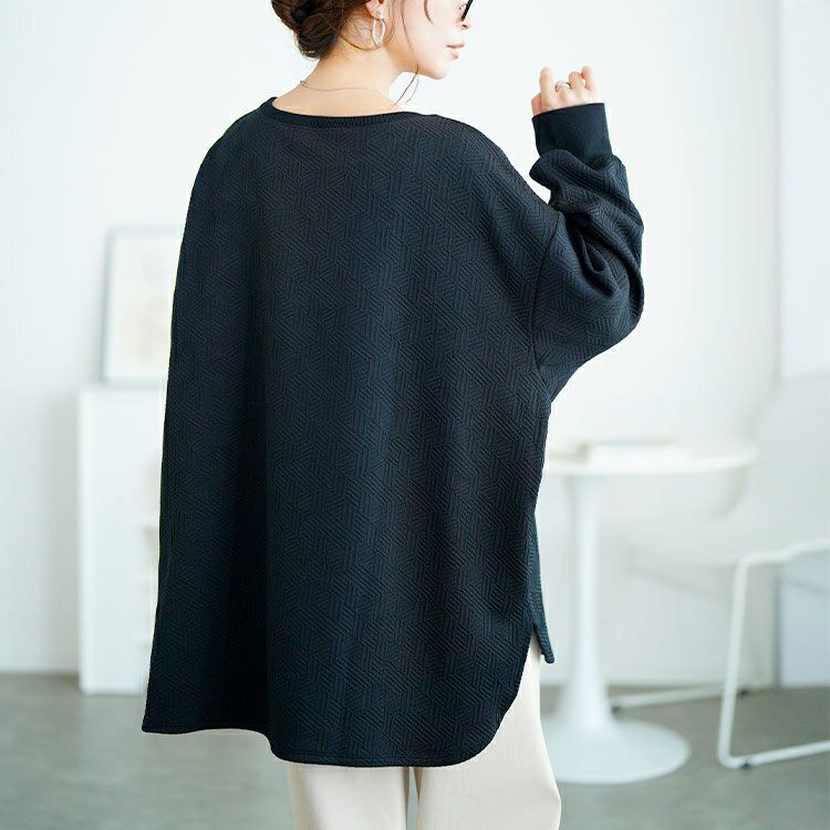 大きいサイズ レディース 幾何学柄カットキルトボートネックチュニック