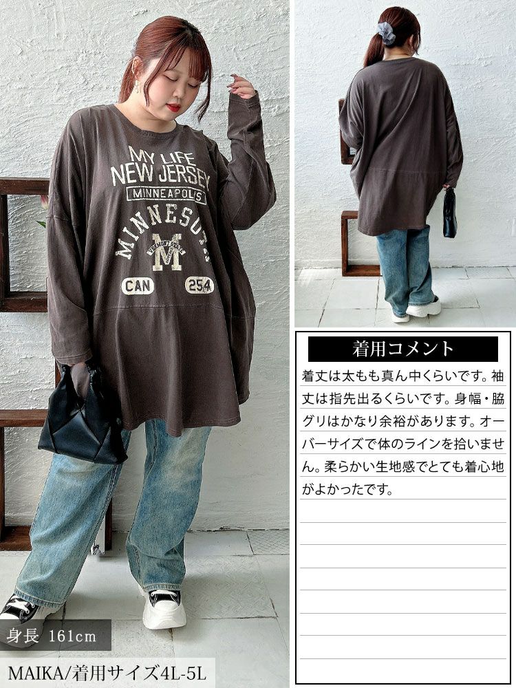 大きいサイズ レディース カレッジロゴコットンチュニック cros-140374