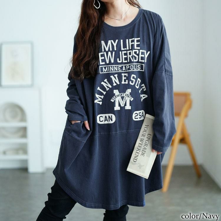 大きいサイズ レディース カレッジロゴコットンチュニック cros-140374