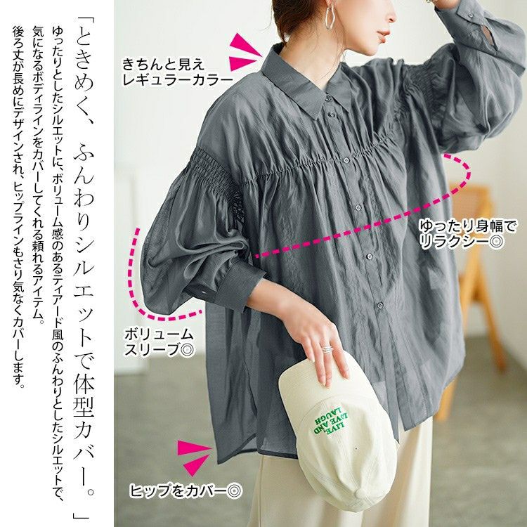 大きいサイズ レディース シャーリングシアーシャツ　tana-ww650050 【メール便可】