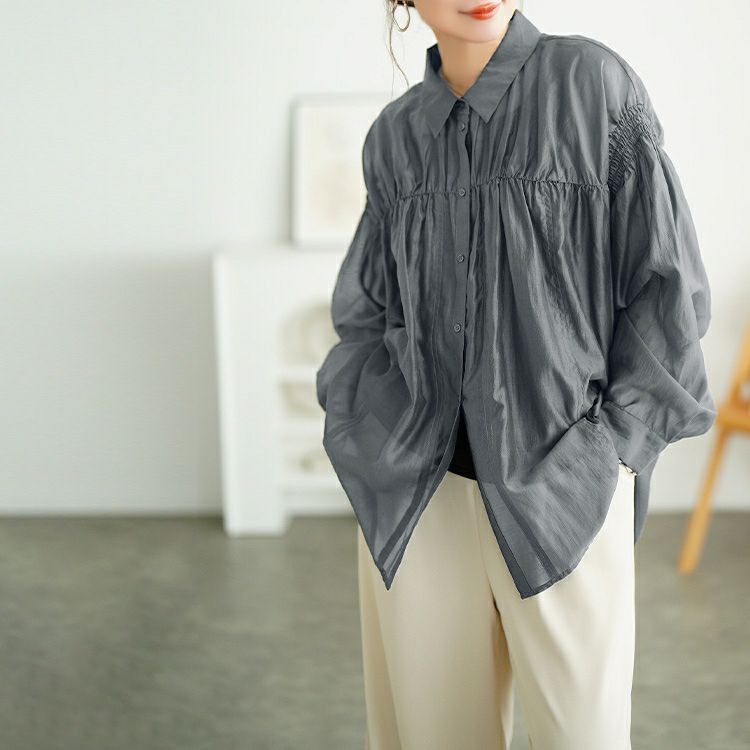 大きいサイズ レディース シャーリングシアーシャツ　tana-ww650050 【メール便可】