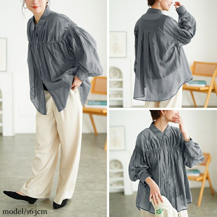 大きいサイズ レディース シャーリングシアーシャツ　tana-ww650050 【メール便可】