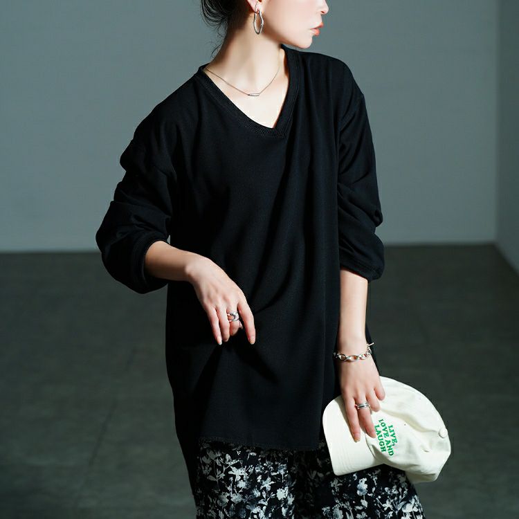 大きいサイズ レディース Vネックステップヘムプルオーバー　jp565 【メール便可】