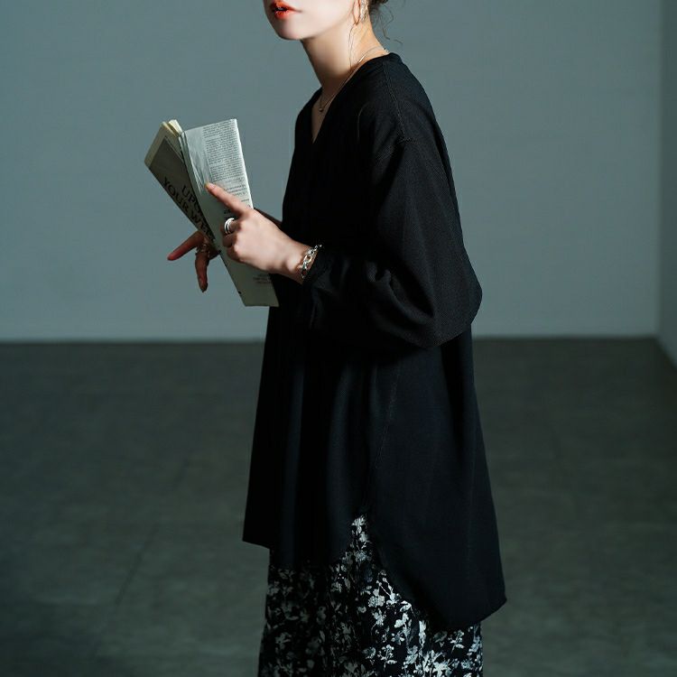 大きいサイズ レディース Vネックステップヘムプルオーバー　jp565 【メール便可】