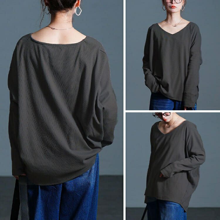 大きいサイズ レディース Vネックリブドルマンプルオーバー　jp564