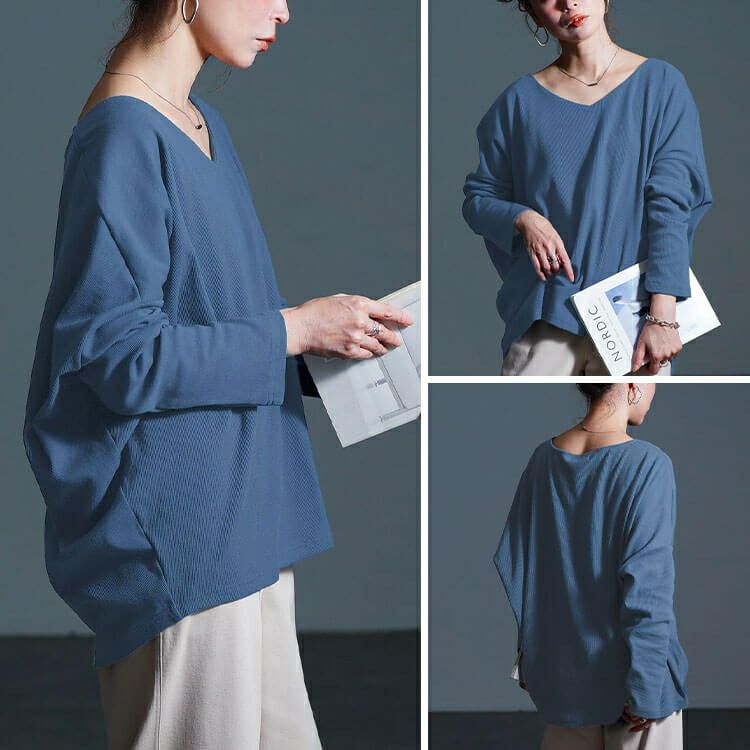 大きいサイズ レディース Vネックリブドルマンプルオーバー　jp564