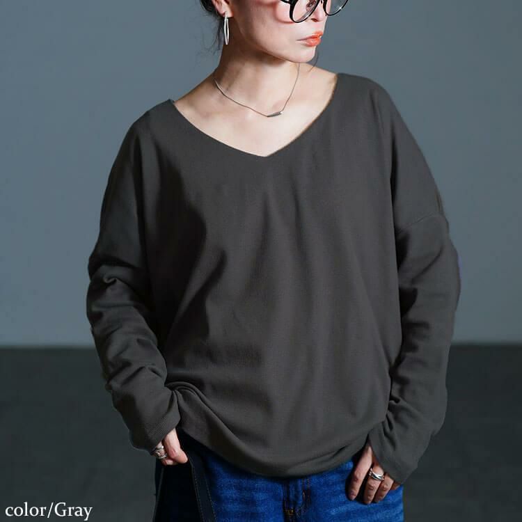 大きいサイズ レディース Vネックリブドルマンプルオーバー　jp564 グレー