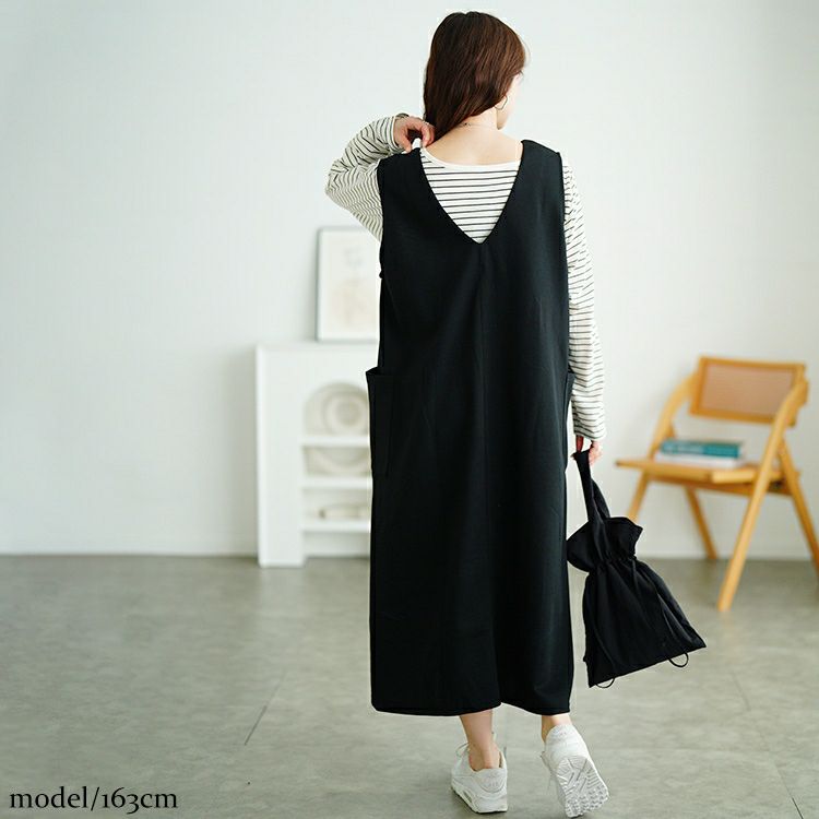 大きいサイズ レディース ジャンパースカート＆ボーダーロンT2点セット　cast-5556022