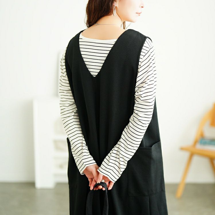 大きいサイズ レディース ジャンパースカート＆ボーダーロンT2点セット　cast-5556022