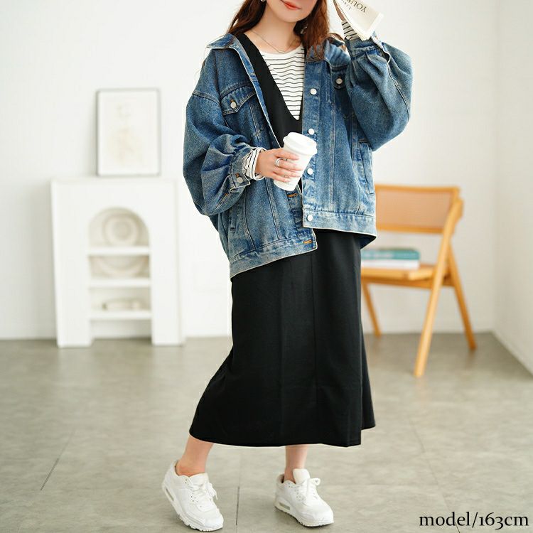 大きいサイズ レディース ジャンパースカート＆ボーダーロンT2点セット　cast-5556022