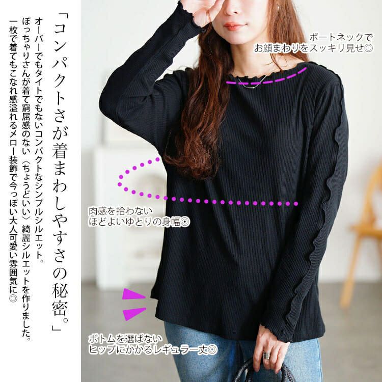 大きいサイズ レディース クルーネックショルダーメローリブトップス　cpdai-651064 【メール便可】