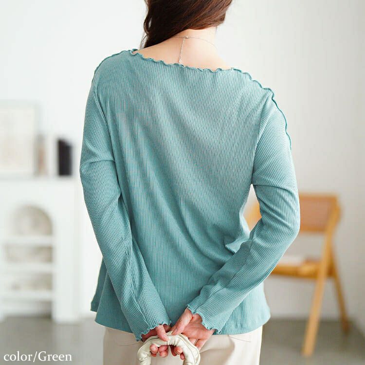 大きいサイズ レディース クルーネックショルダーメローリブトップス　cpdai-651064 【メール便可】