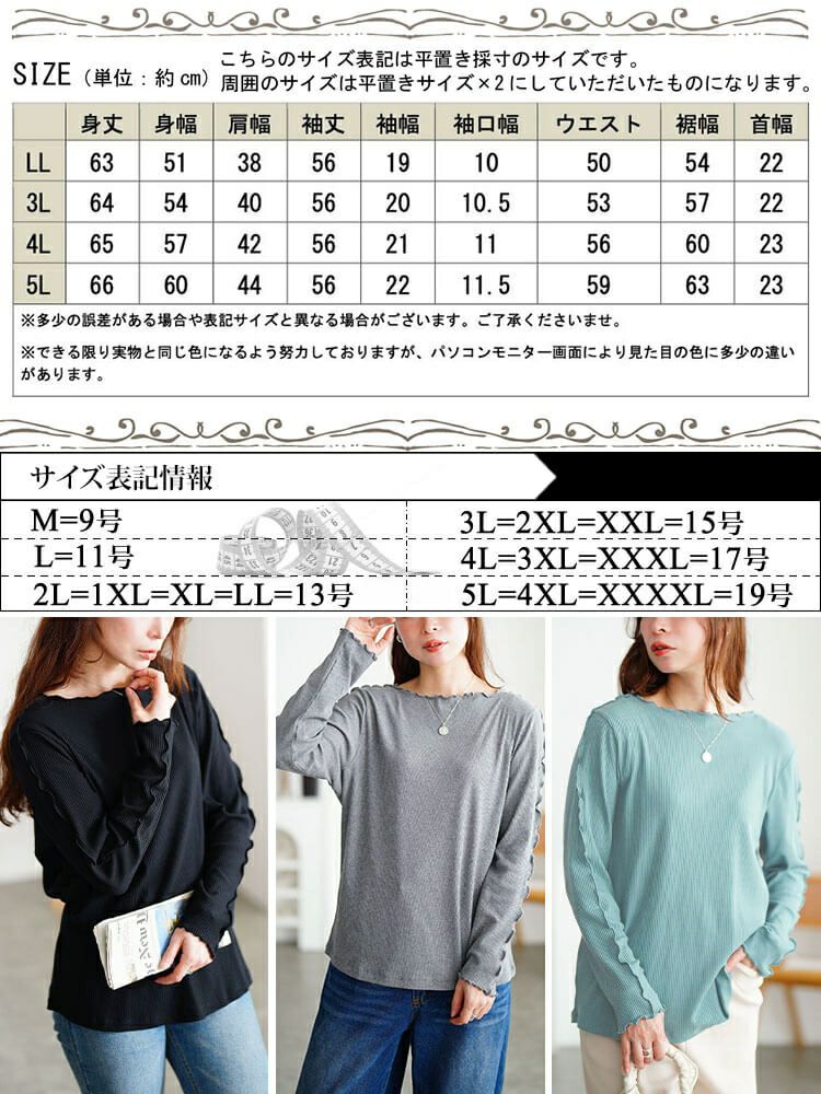 大きいサイズ レディース クルーネックショルダーメローリブトップス　cpdai-651064 【メール便可】