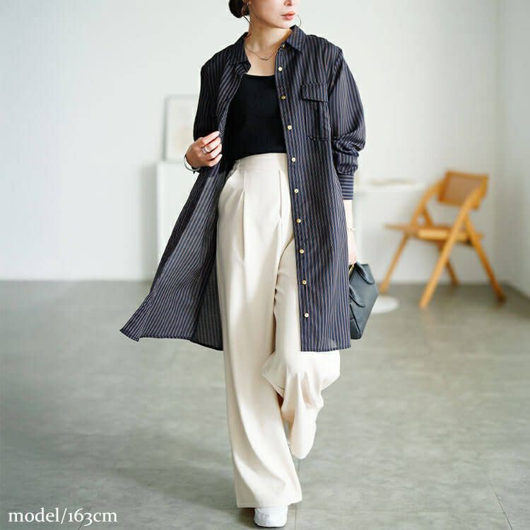 大きいサイズ レディース 胸ポケットストライプシャツチュニック　cpdai-640856 【メール便可】