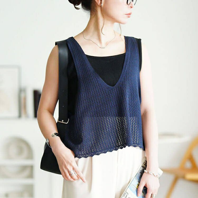 大きいサイズ レディース レース編みビスチェ＆コットンボーダーロンT2点セット　cpdai-640870 【メール便可】