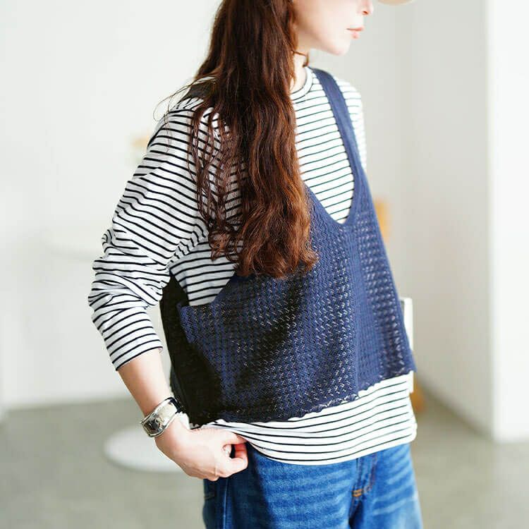 大きいサイズ レディース レース編みビスチェ＆コットンボーダーロンT2点セット　cpdai-640870 【メール便可】