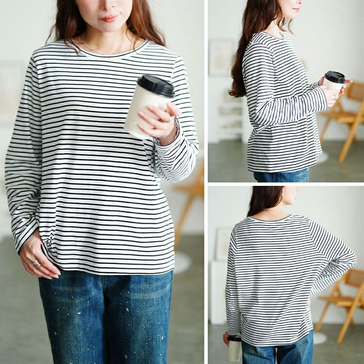 大きいサイズ レディース レース編みベスト＆コットンボーダーロンT2点セット　cpdai-640869 【メール便可】