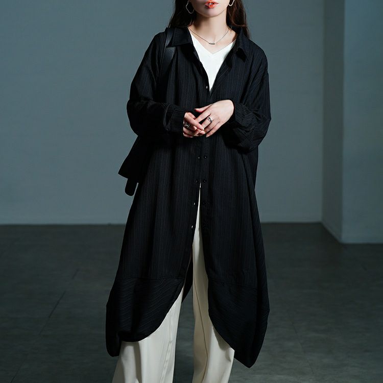 大きいサイズ レディース サイドコクーン変形シャツチュニック nw