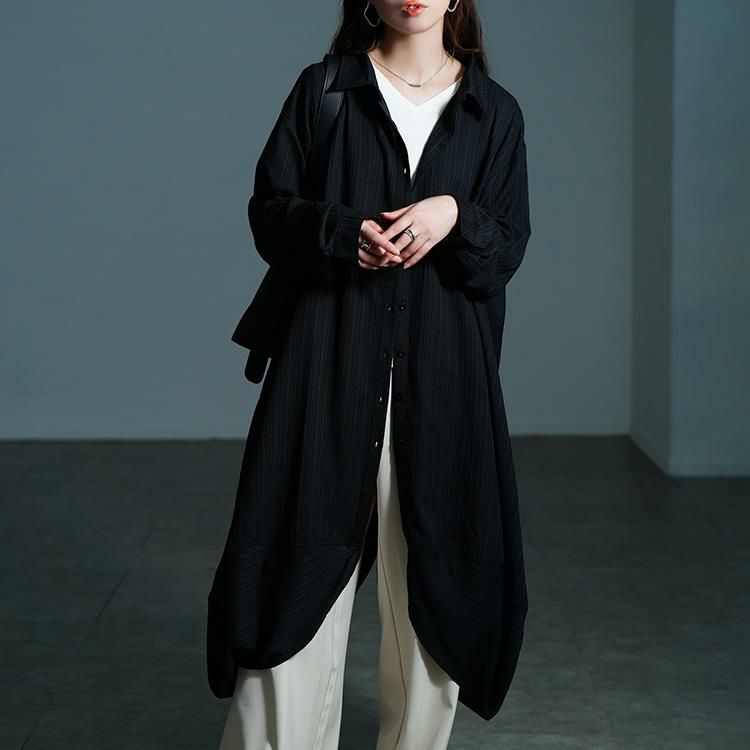 大きいサイズ レディース サイドコクーン変形シャツチュニック　nw-25047 ブラック