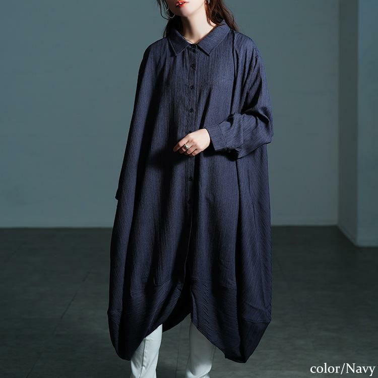 大きいサイズ レディース サイドコクーン変形シャツチュニック nw