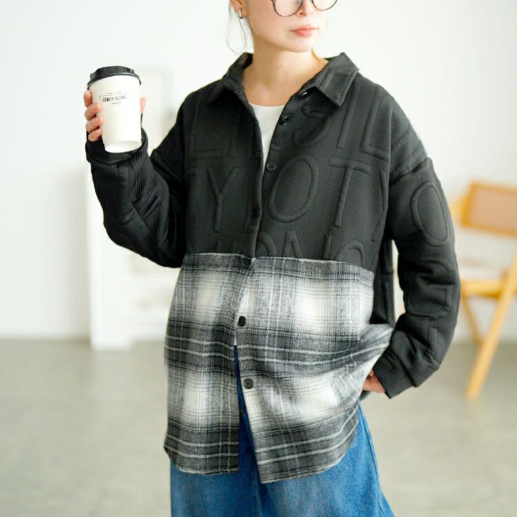 大きいサイズ レディース チェック柄切り替えビックシャツ　goldy-1752