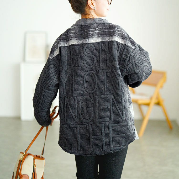 大きいサイズ レディース チェック柄切り替えビックシャツ　goldy-1752