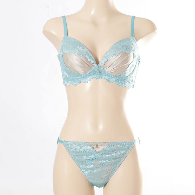 大きいサイズ レディース サテン切り替えノンワイヤーブラ＆ショーツ2点セット　nima-nj2185