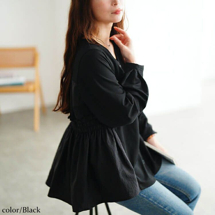 大きいサイズ レディース 異素材切り替えペプラムチュニック　fem-617