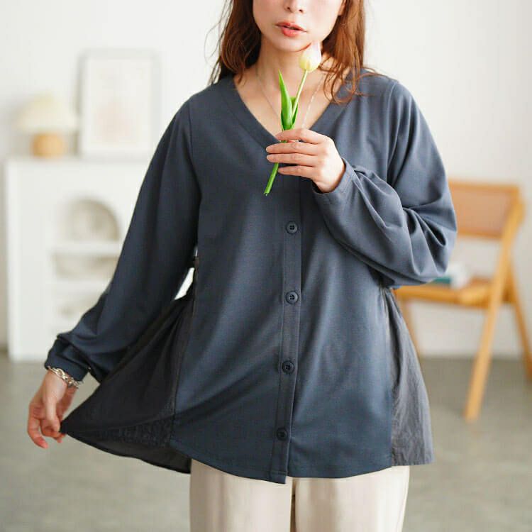大きいサイズ レディース 異素材切り替えペプラムチュニック　fem-617