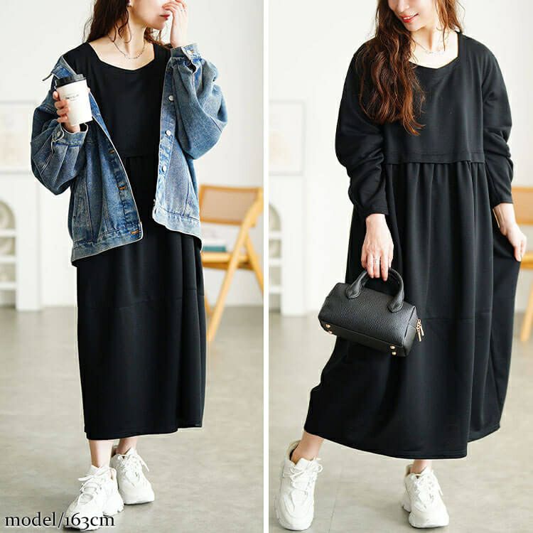 大きいサイズ レディース 袖口タックドッキングバルーンワンピース　fem-616