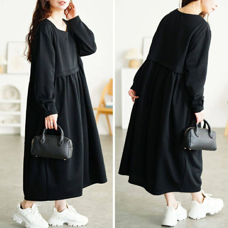 大きいサイズ レディース 袖口タックドッキングバルーンワンピース　fem-616