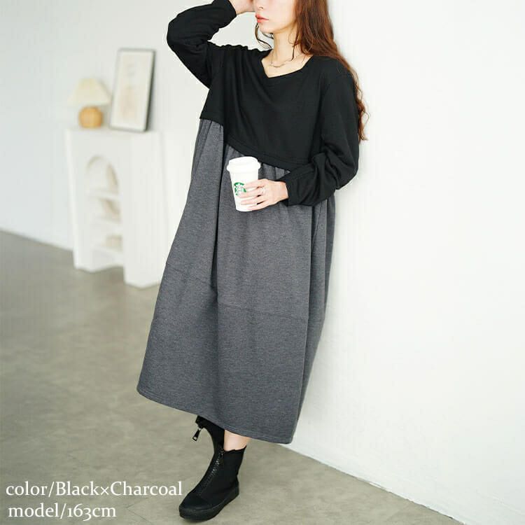 大きいサイズ レディース 袖口タックドッキングバルーンワンピース　fem-616