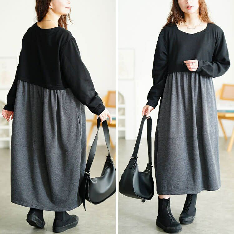 大きいサイズ レディース 袖口タックドッキングバルーンワンピース　fem-616