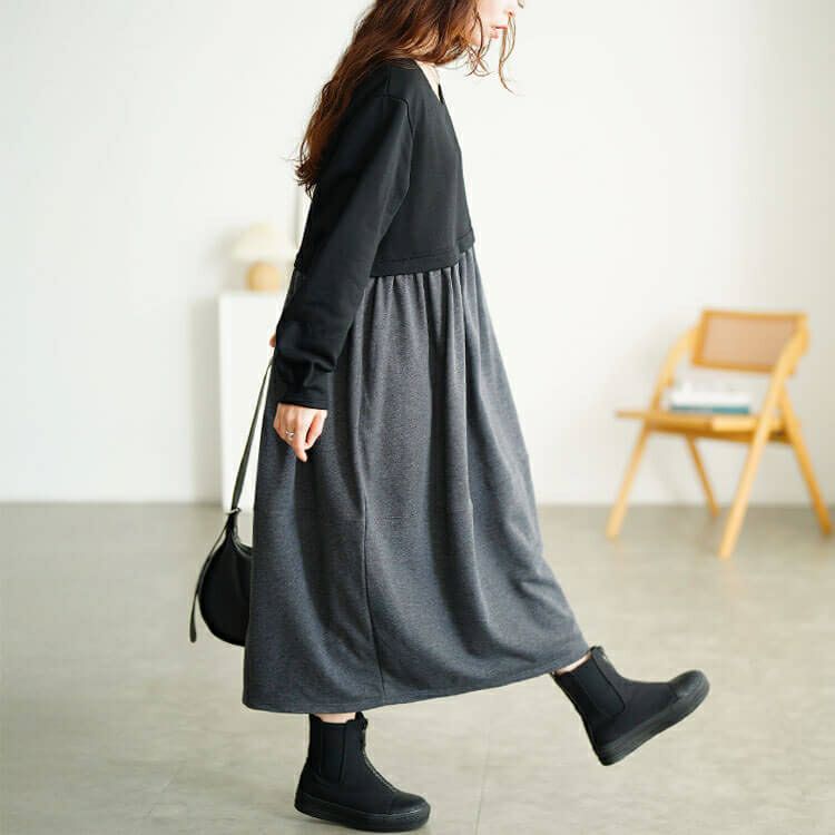 大きいサイズ レディース 袖口タックドッキングバルーンワンピース　fem-616