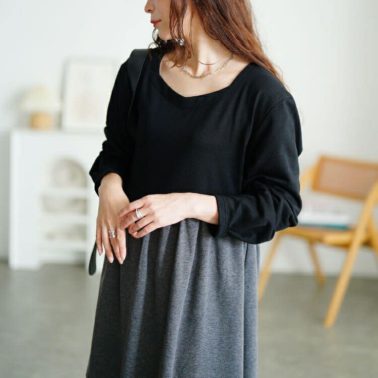 大きいサイズ レディース 袖口タックドッキングバルーンワンピース　fem-616