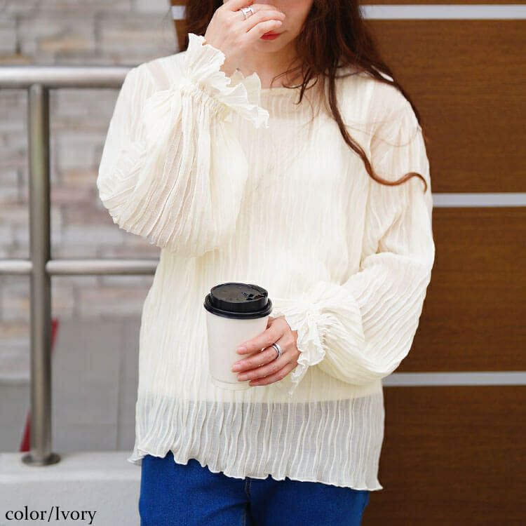 大きいサイズ レディース シアープリーツキャンディスリーブプルオーバー　maru-30193 【メール便可】