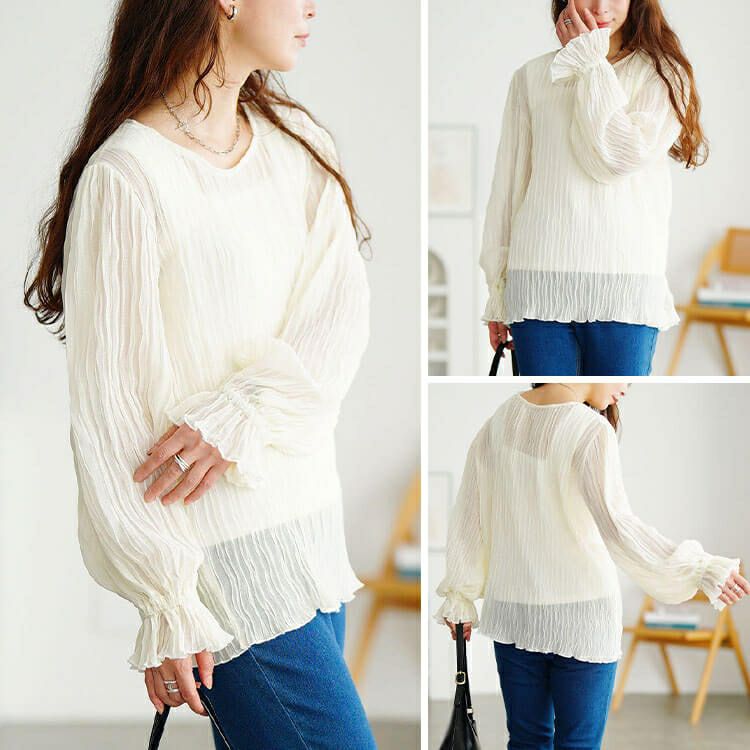 大きいサイズ レディース シアープリーツキャンディスリーブプルオーバー　maru-30193 【メール便可】