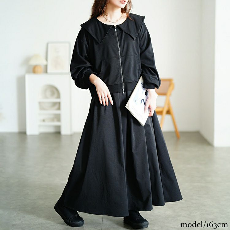 大きいサイズ レディース セーラーカラーZIPブルゾン＆異素材