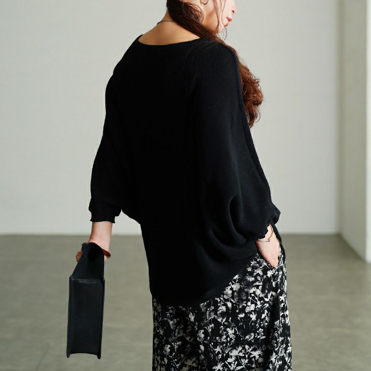 大きいサイズ レディース Vネック片畦編みドルマンニット　sum-0027