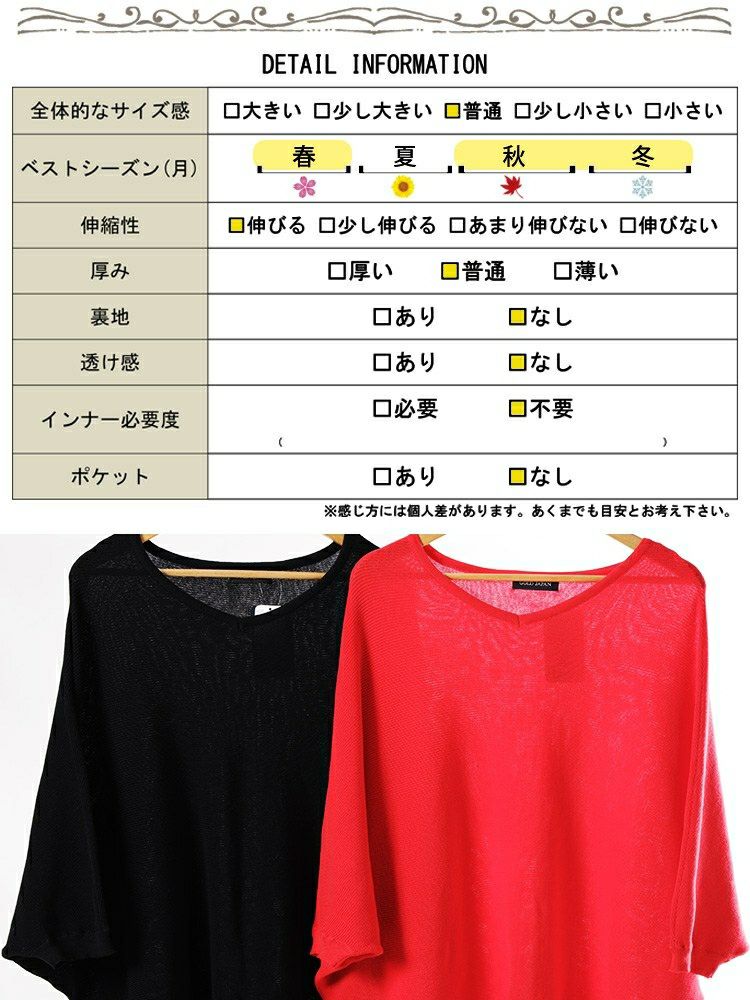 大きいサイズ レディース Vネック片畦編みドルマンニット　sum-0027